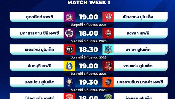 เปิดศึกเดือด! ลีกสอง 2026/27 ประกาศโปรแกรมเต็มปี บีวายดี ซีลไฟว์ พร้อมระเบิดความมันส์ 4 กันยายนนี้ นัดปิดฤดูกาลจัดพร้อมกันทุกคู่ สะเทือนโต๊ะลุ้นแชมป์-เลื่อนชั้น-หนีตกชั้น